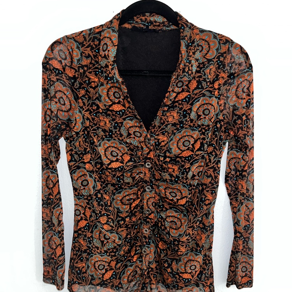 Jane and Delancey Orange and Black Blouse
